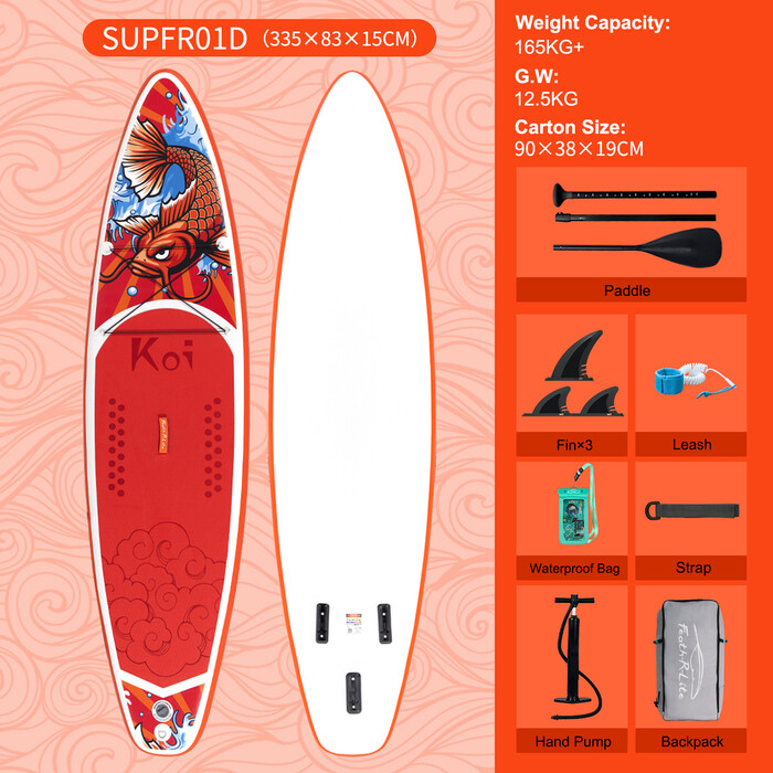 Aufblasbares Surf-Paddleboard 11' - Sup Koi Orange Farben - Luxemburg