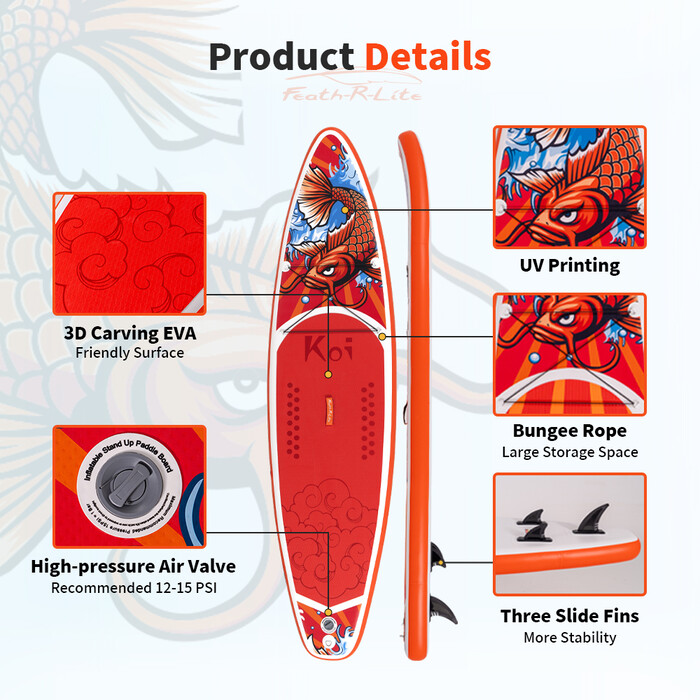 Aufblasbares Surf-Paddleboard 11' - Sup Koi Orange Farben - Luxemburg