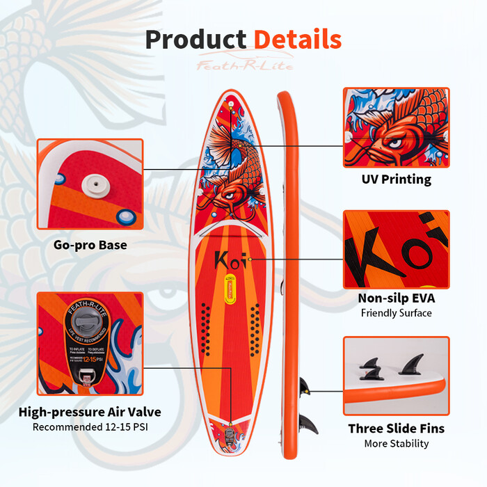 Aufblasbares Surf-Paddleboard 11'6" - Sup Koi Orange Farben - Luxemburg