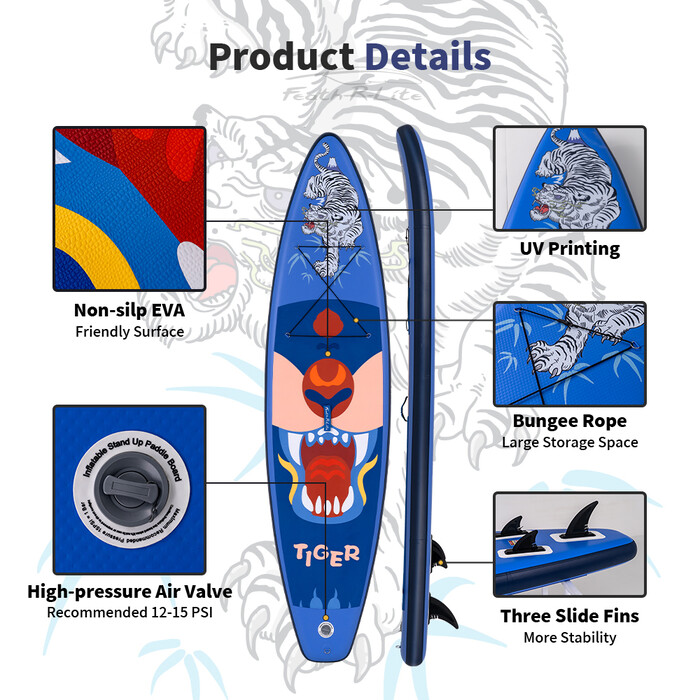 Aufblasbares Surf-Paddleboard 11' - Tigerblau - Luxemburg