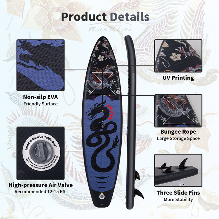 Aufblasbares Surf-Paddleboard 11' - Schwarzer Drache - Luxemburg