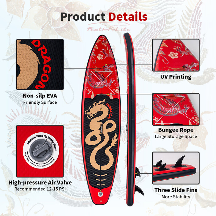 Aufblasbares Surf-Paddleboard 11' - Roter Drache - Luxemburg